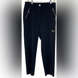 St. John black label straight leg trousers featuring gold zippers size 2